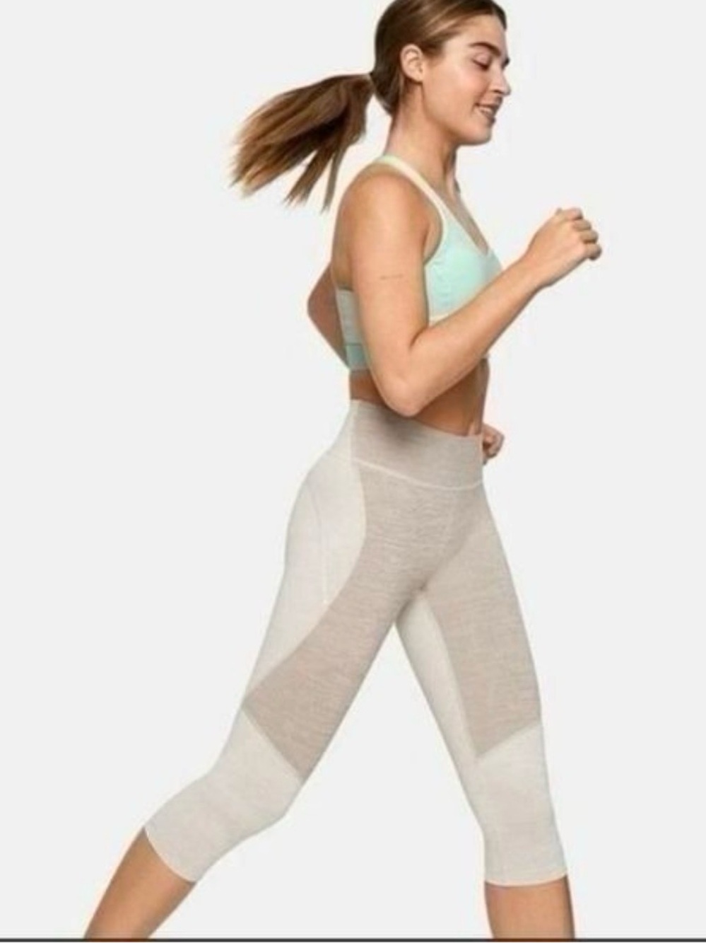 Outdoor Voices TechSweat Cream Capri/Cropped  Colorblock Leggings - Lightweight